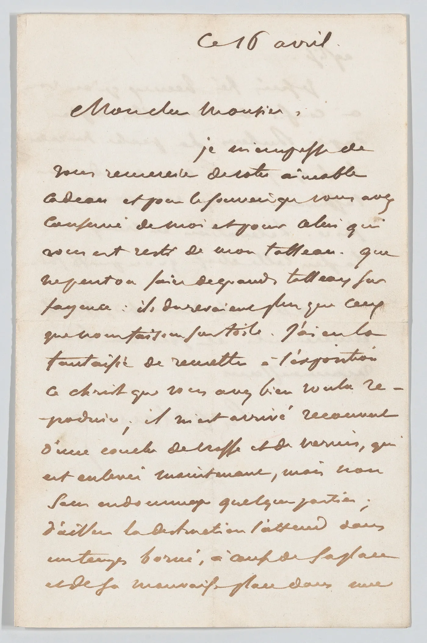 A handwritten letter by Eugène Delacroix, dated 16 April 1855.